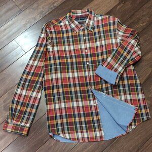 Ralph Lauren Double Faced Madras Plaid Shirt Blue Dobby Oxford Cloth XXL